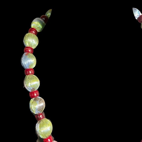 Colorful Fabric Bead Necklace Burgundy Spacers Boho Statement Jewelry Gift - Picture 4 of 7